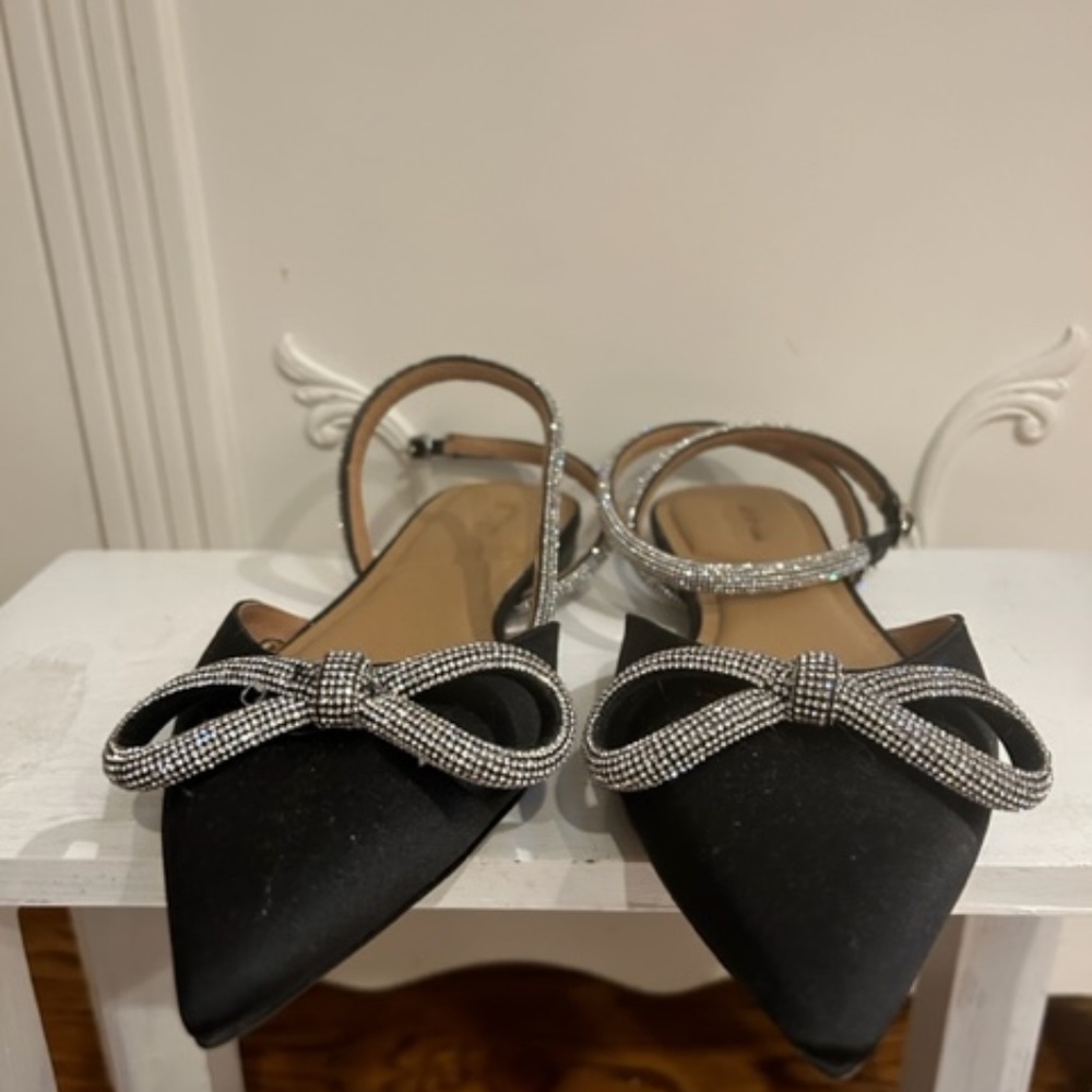 Anthropologie Bibi Lou Satin & Rhinestone Ballet Flats (Black)